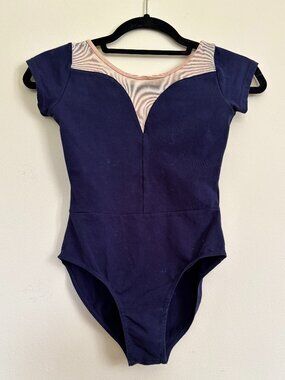 Ballet Leotard Navy & Tan Girls Large EXCELLENT CONDITION